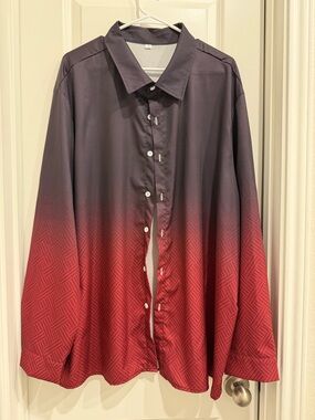 Men's Gradient Red to Dark Gray Button-Up Shirt